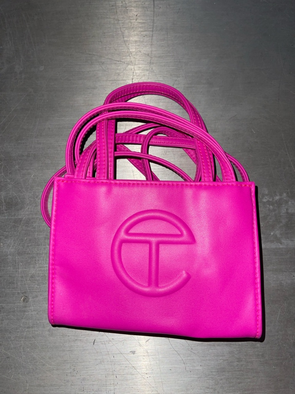 Gently Used Telfar Hot Pink Mini Shoulder Bag with Embossed Logo